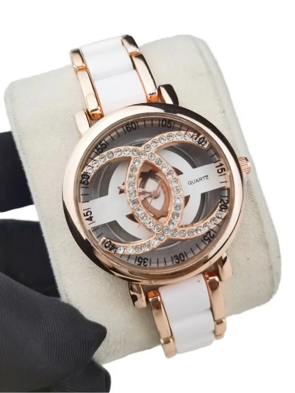 New designer inspired Elegant Rose Gold and White Women's Crystal Accent Watch